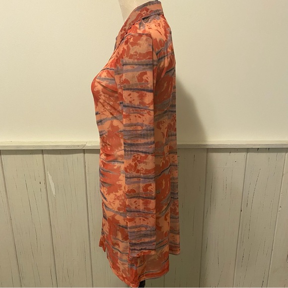 Wild Fable Small Mesh Long Sleeve Button Up Orange Tie-Dye Dress - Picture 11 of 13